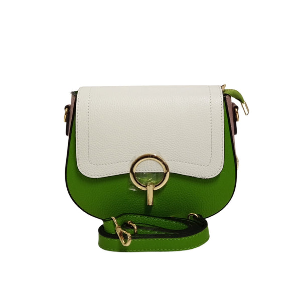 Bőrtáska, Postás típus, Pretta-183 modell, fehér-zöld multiszín