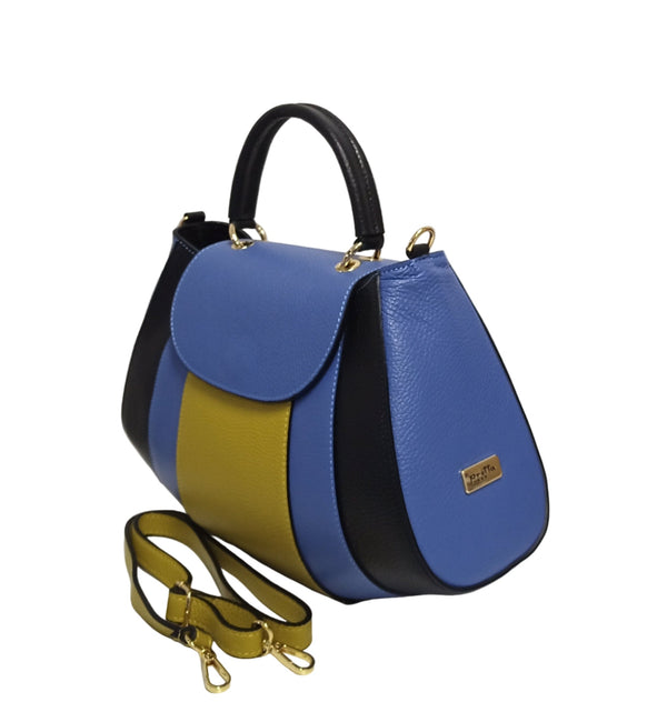 Bőrtáska, Pretta modell - 2385 Többszínű Indigókék - Fekete - Pisztácia